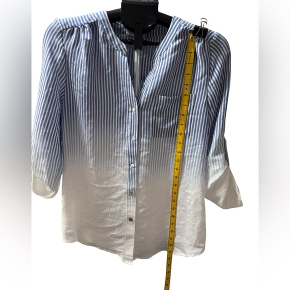 Fyve Women’s Striped Ombre Button Up Roll Tab Sleeves Blue White Size med - Picture 2 of 6